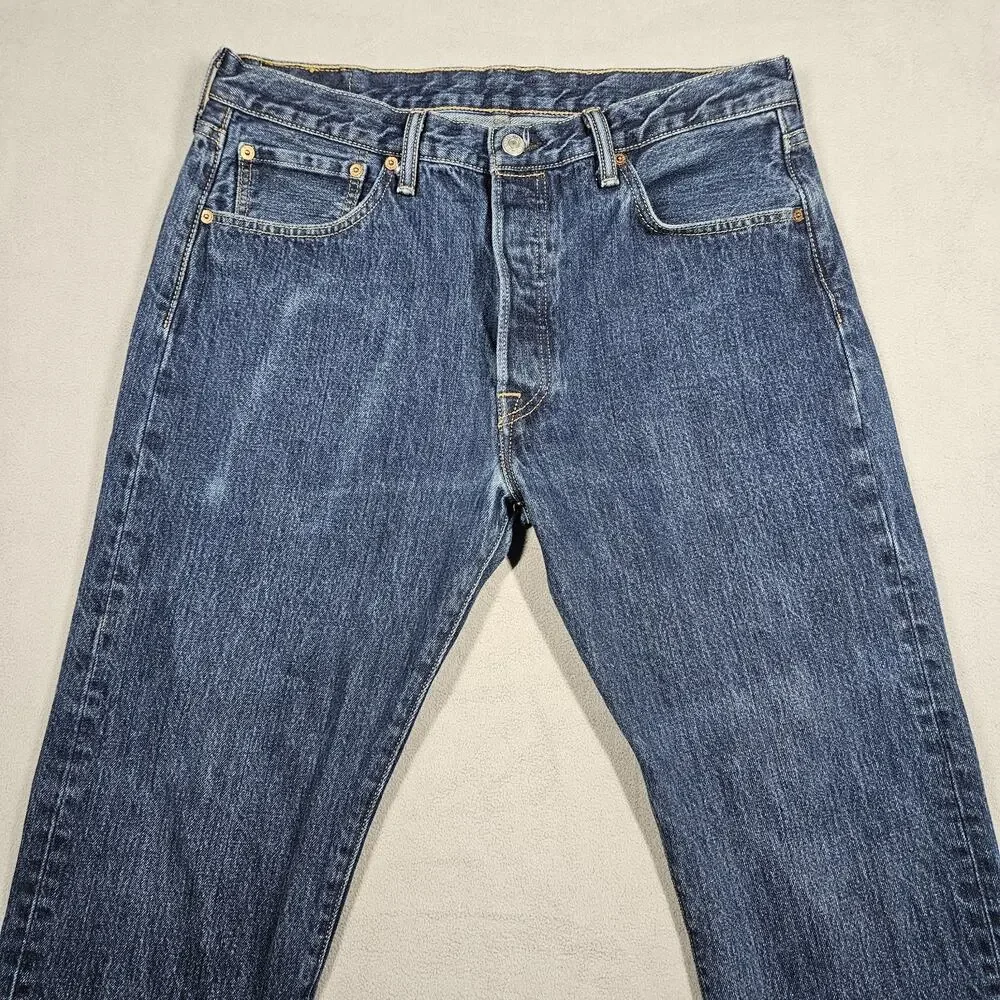 Levi's 501 Jeans Mens‎ 34x33 Original Fit Button Fly Med Wash Distressing Faded